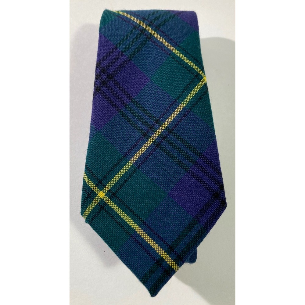 Men's Ingles Buchan 100%  Wool Neck Tie, Scotland, Green Purple Tartan Plaid